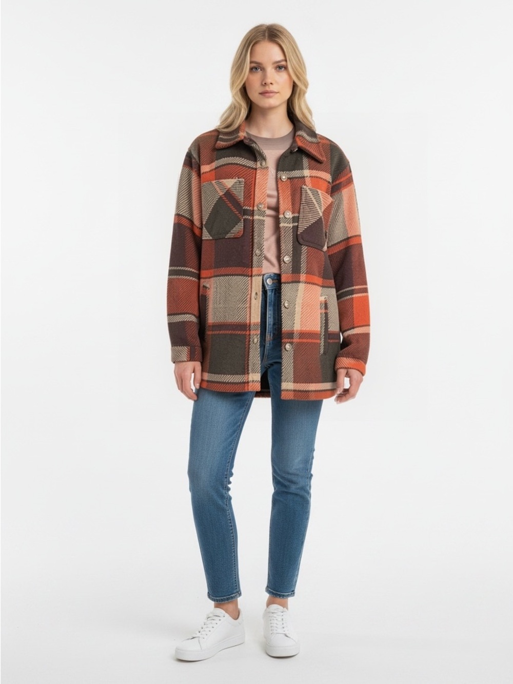 Ashley By 26 International Outerwear Plaid Shacket Jacket in Rust Multi